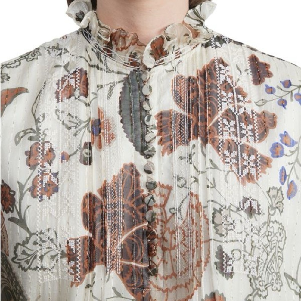 Floral Silk Blend Midi-Dress Lafayette 148 Size XS Fall Autumn Luxury - Picture 3 of 16